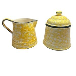 Stangl town & country caughley spongeware ceramic creamer and sugar bowl set